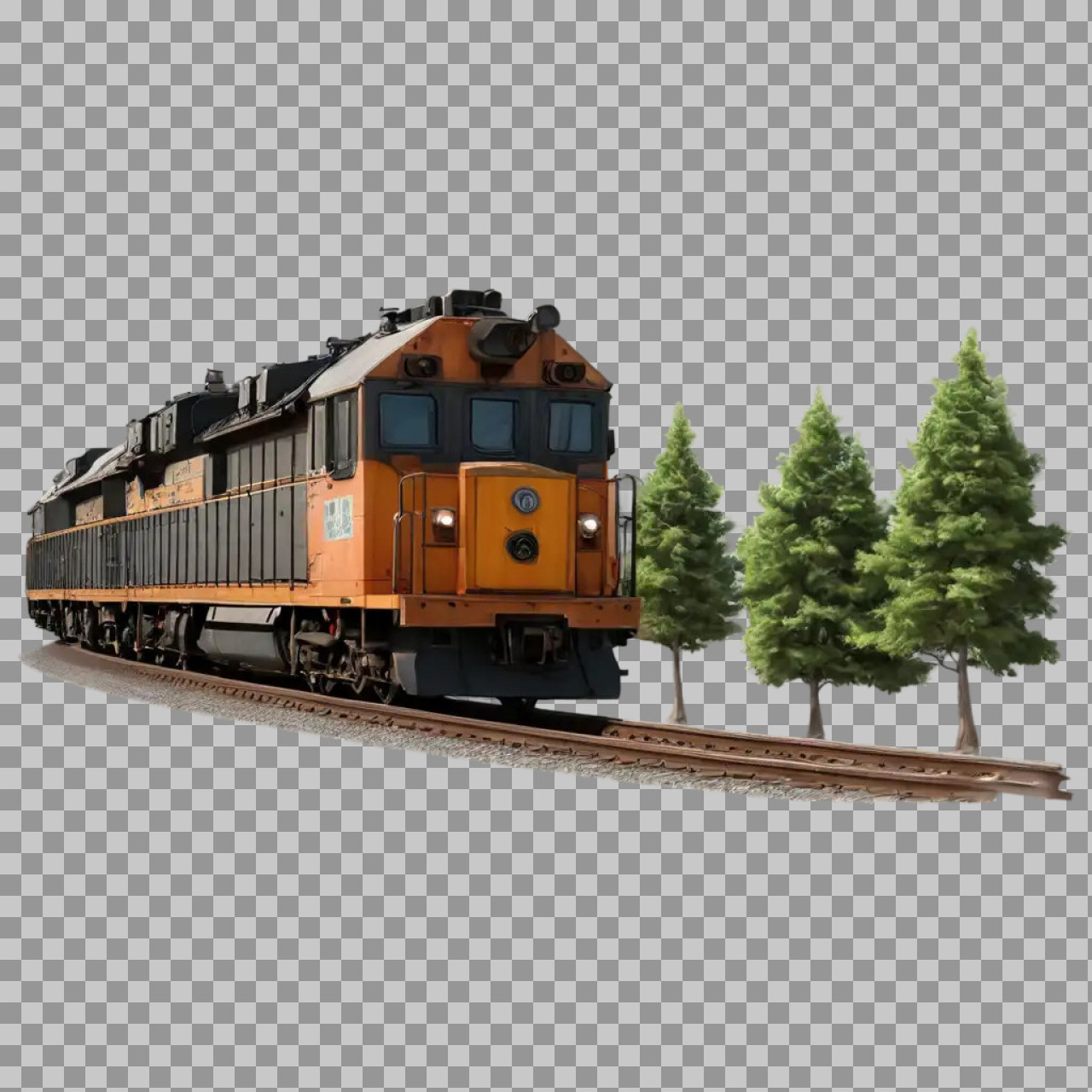 Vintage Diesel Locomotive PNG | Orange Train on Railway Tracks Transparent Image...