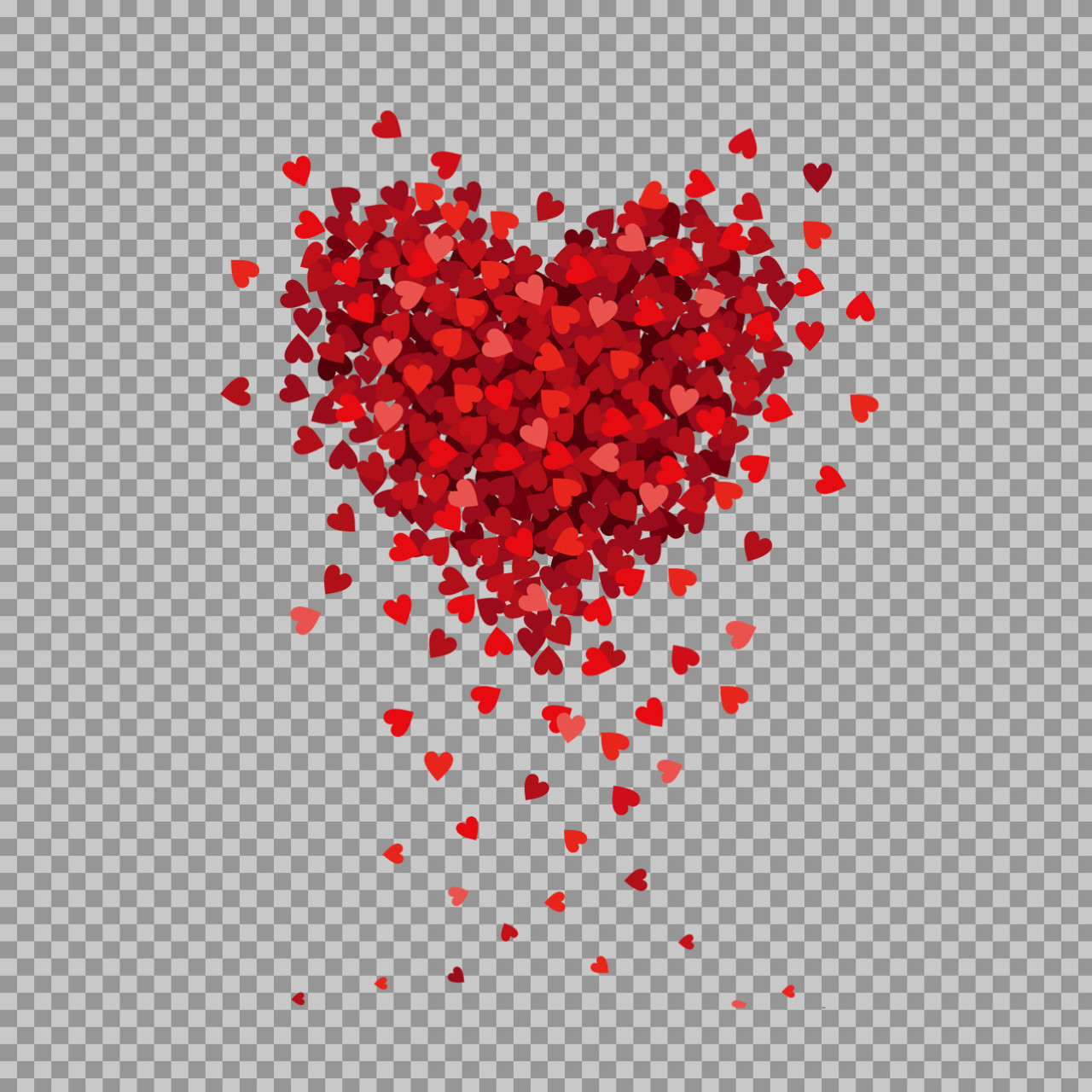 Red Heart Confetti PNG | Love Hearts Cluster with Transparent Background Free Download
