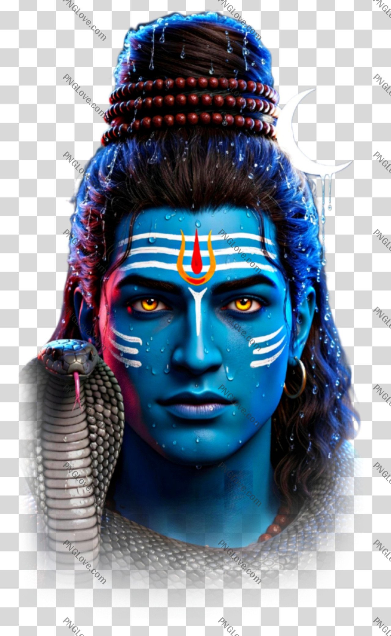 Close-up face of Lord Shiva PNG transparent image download