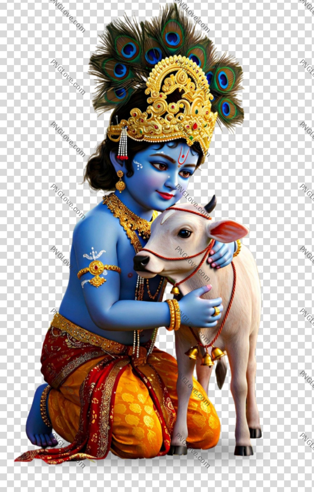 Lord Krishna with the cow cub PNG transparent image
