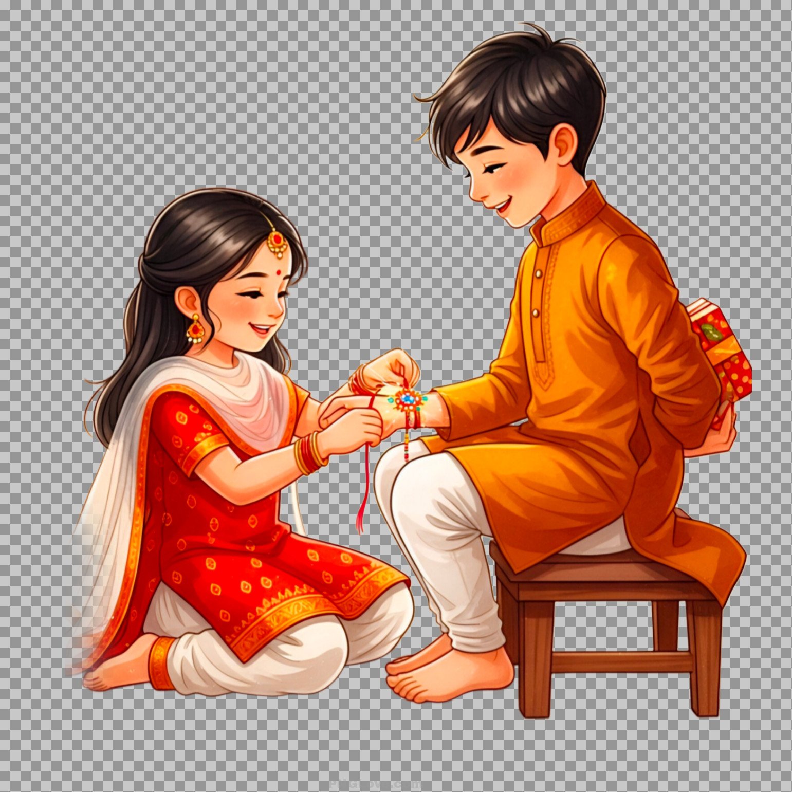 Raksha Bandhan Brother Sister Illustration PNG | Traditional Rakhi...