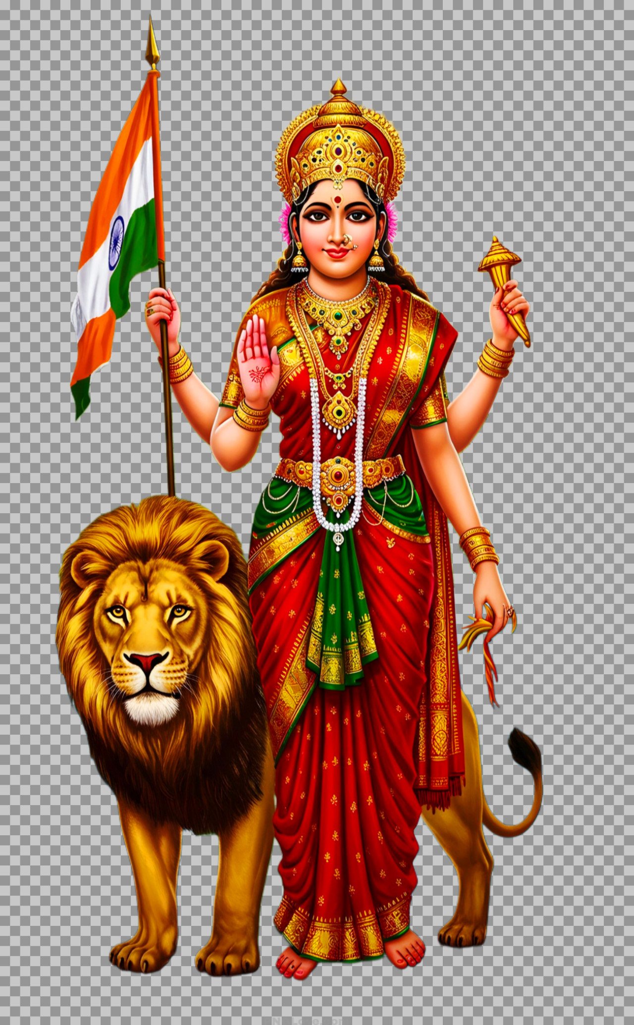 Bharat Mata with Indian Flag and Lion – Transparent PNG HD image download