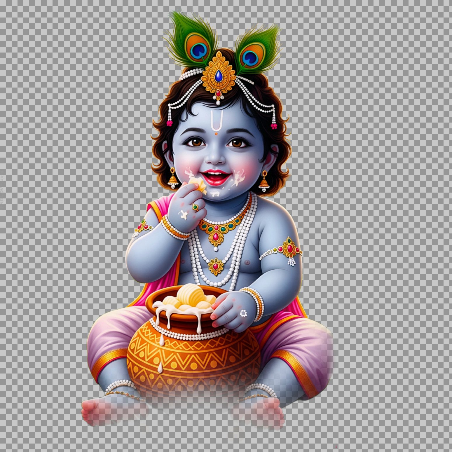Cute Laddu Gopal with Makhan Matki - Transparent PNG Download