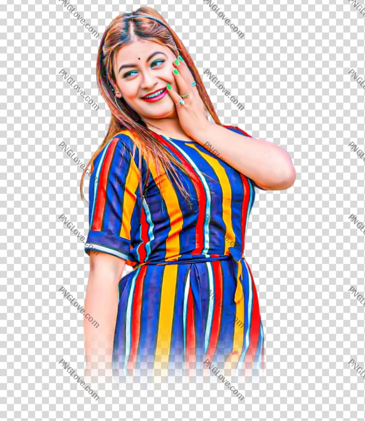 Happy Young Woman with Shy Pose PNG Image