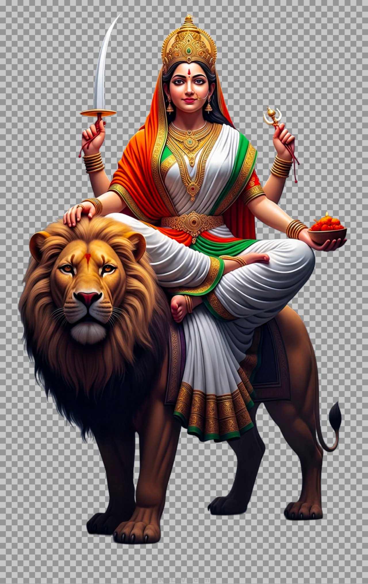 Bharat Mata PNG Image with Indian Flag and Lion – High Quality Transparent Background