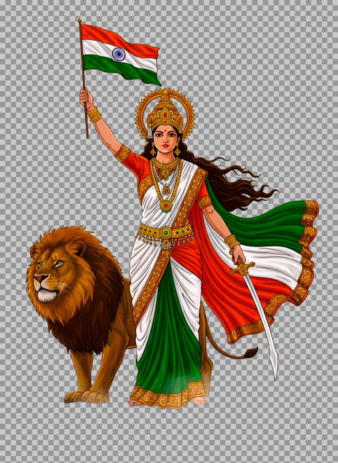 Bharat Mata with Indian Flag PNG HD images