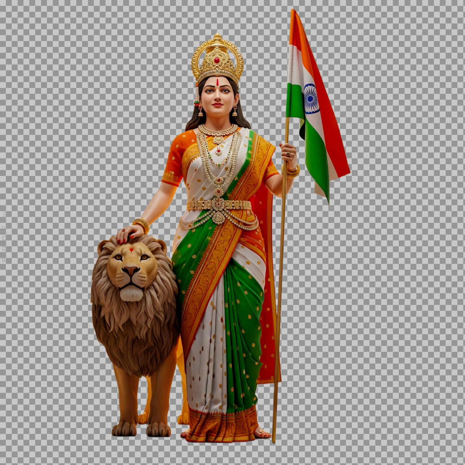 Bharat Mata PNG Image | Mother India with National Flag and Lion