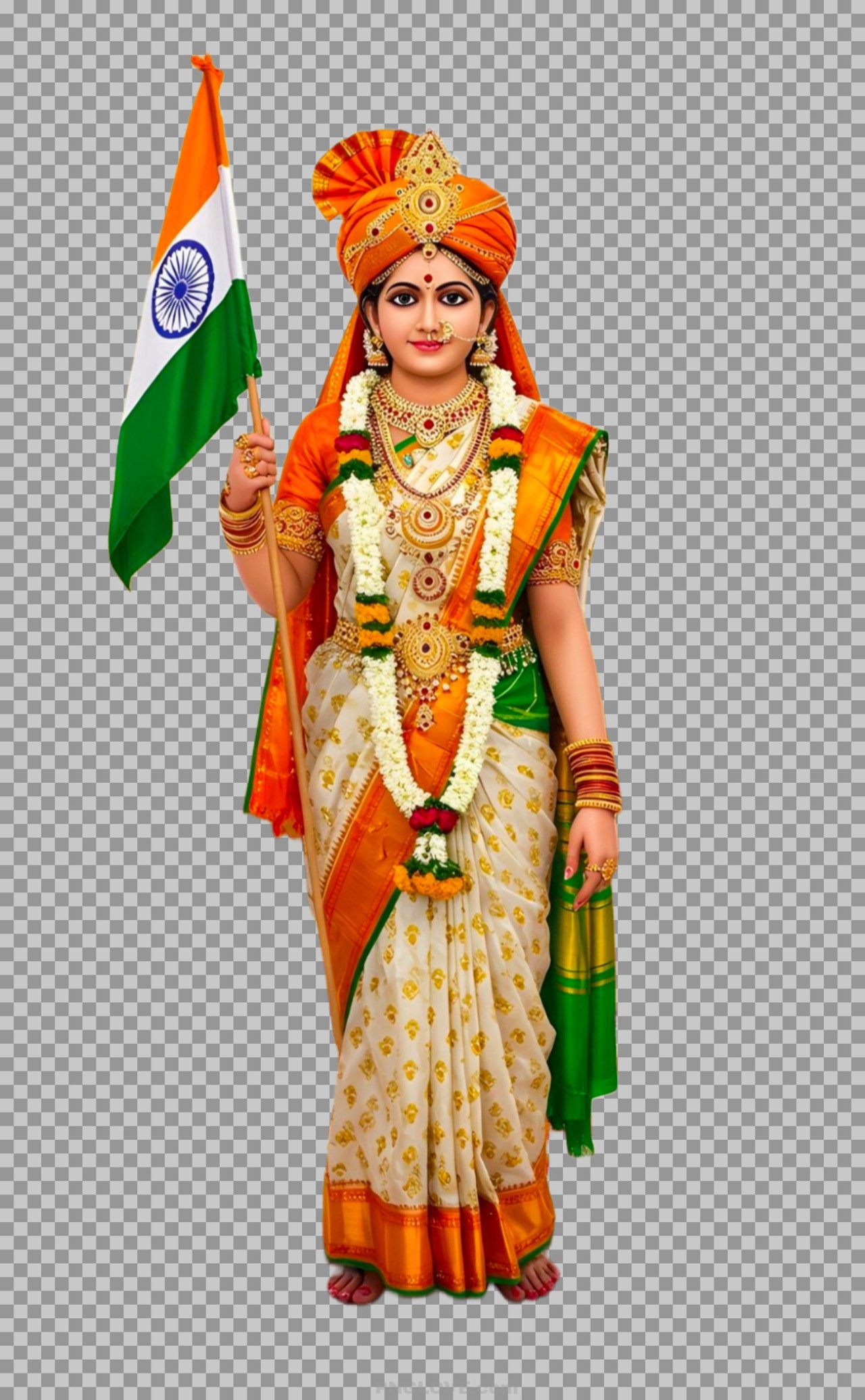 Bharat Mata PNG Image | Mother India with Indian Flag in Traditional Saree