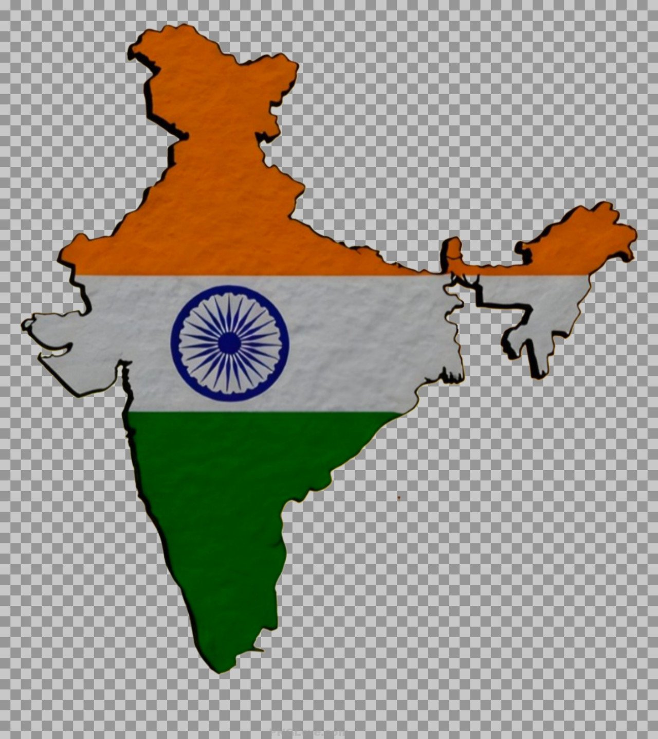 India Map PNG | Indian Flag Tricolor Map of India with Ashoka Chakra