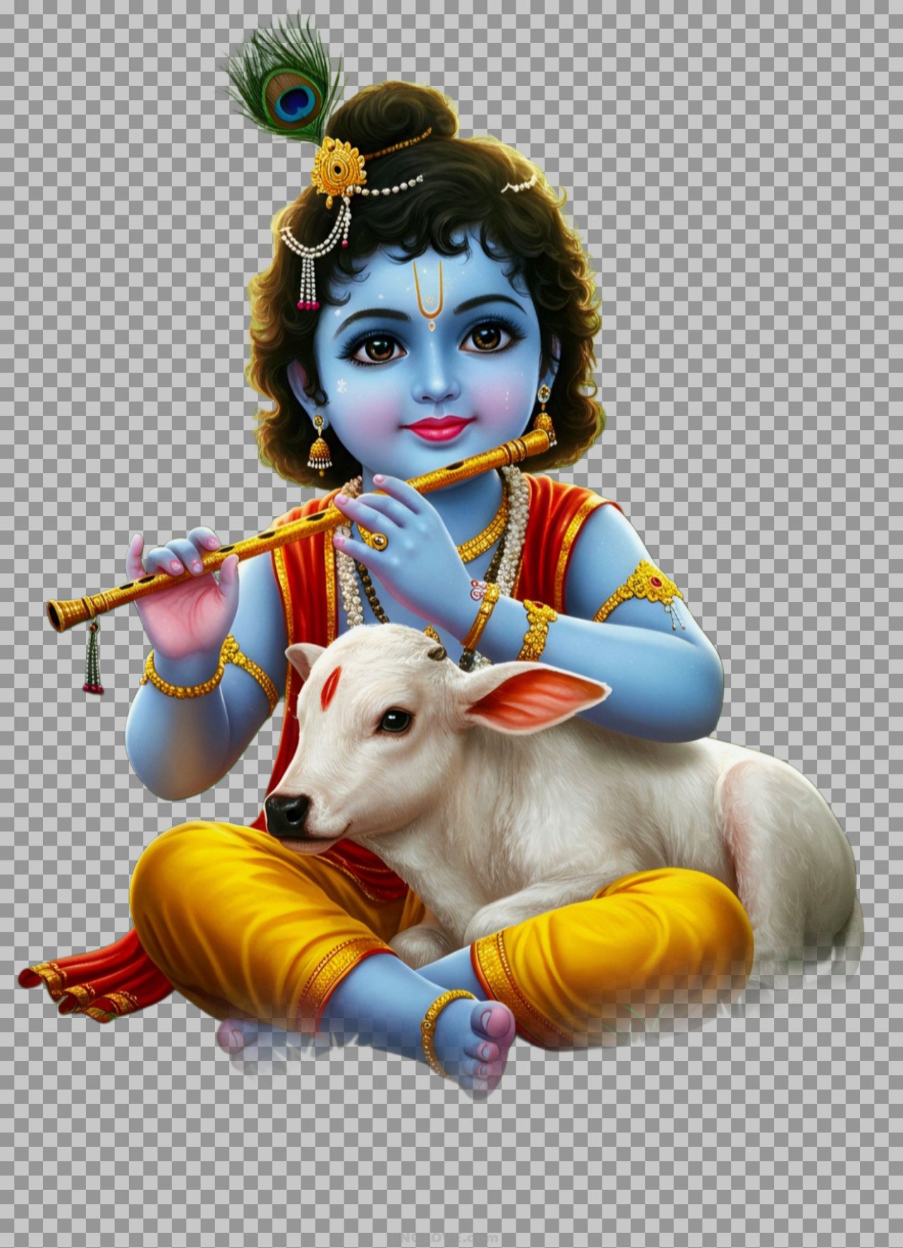 Baby Krishna PNG – Playing Flute with Calf