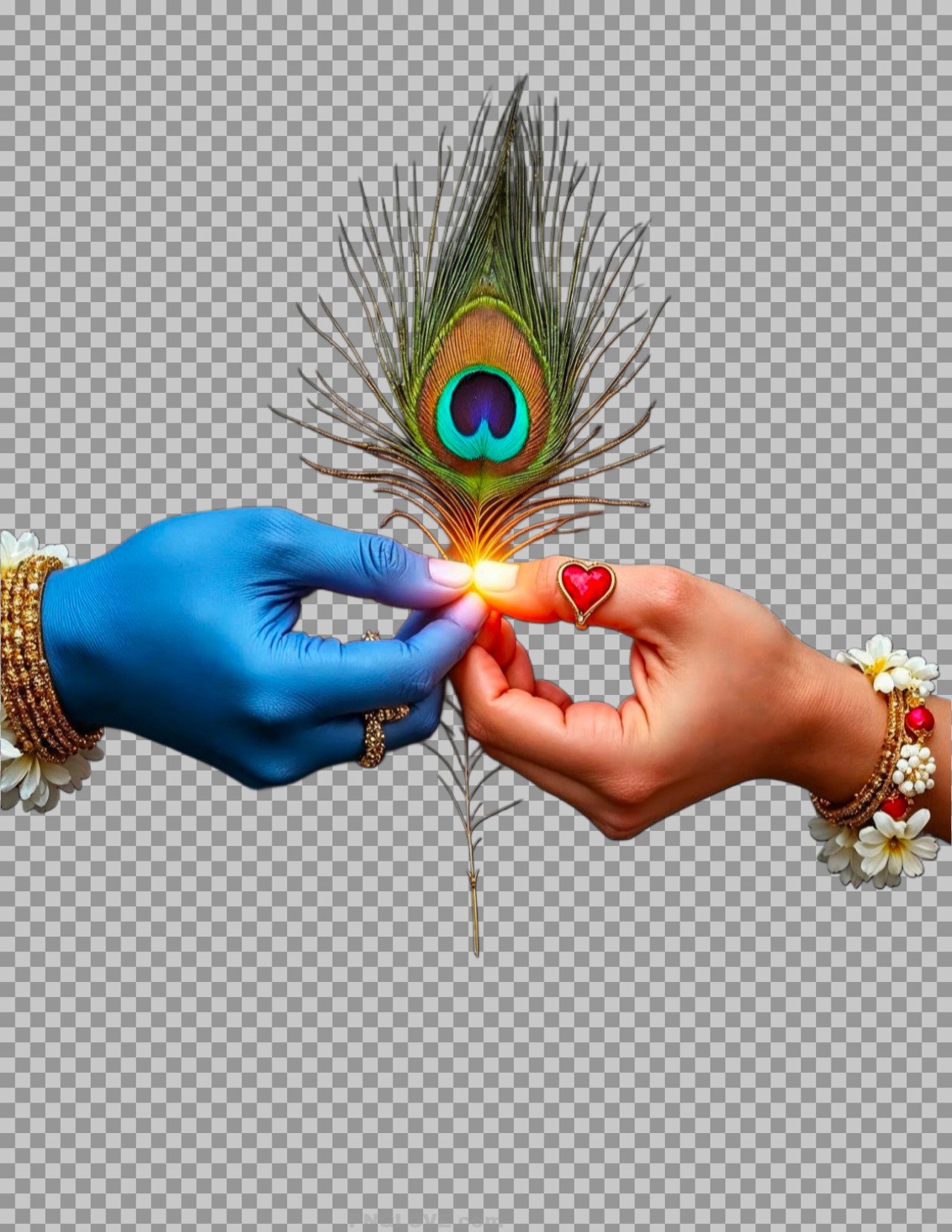 Radha Krishna Hands Holding Peacock Feather - Divine Love PNG image
