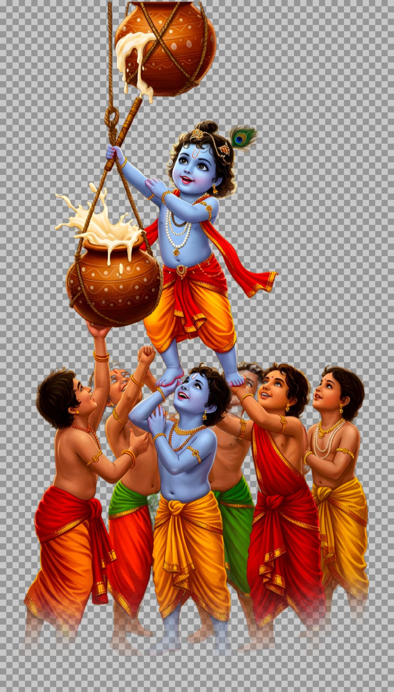 Lord Krishna Dahi Handi Celebration PNG Image...