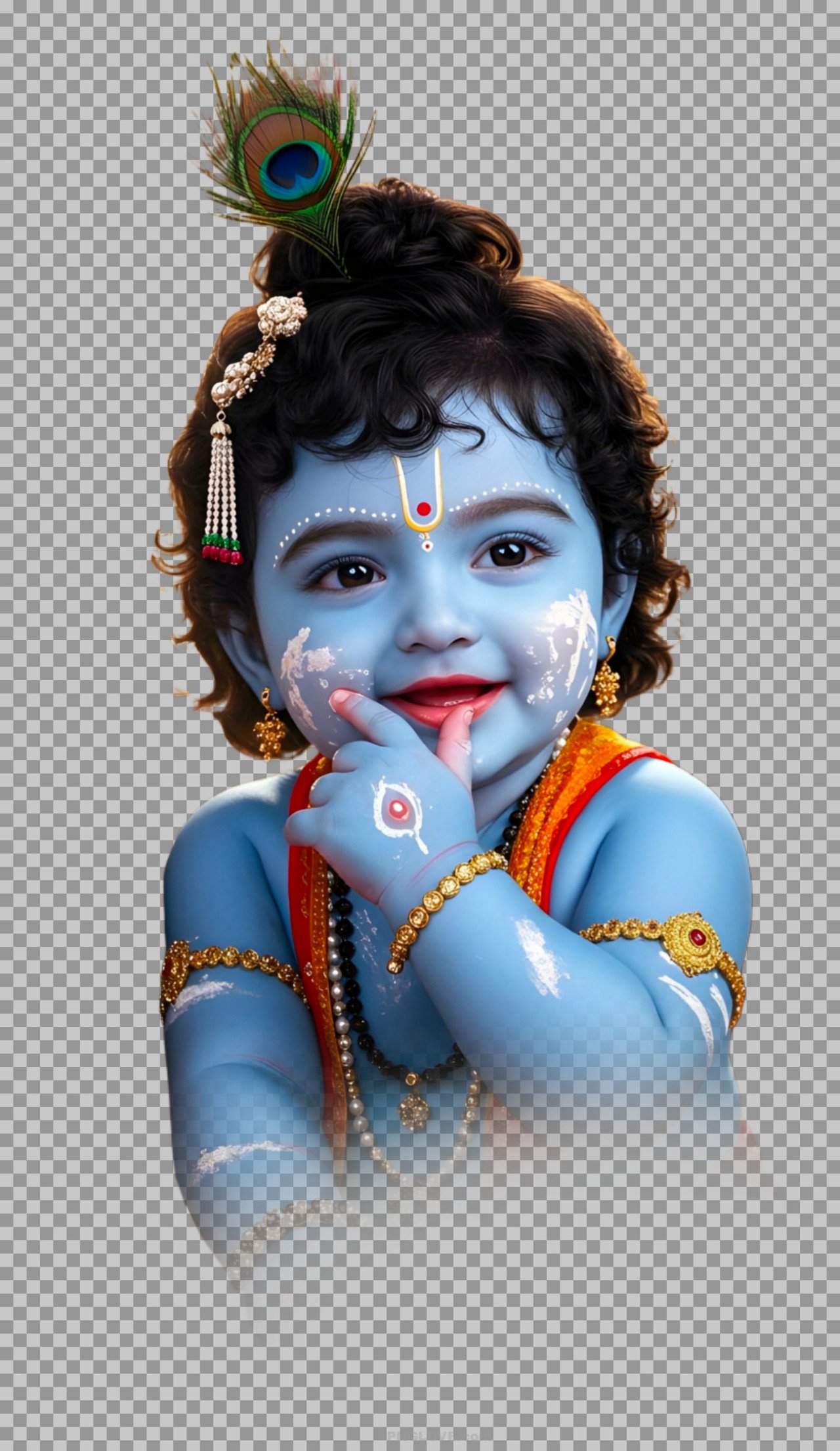 Cute and Mischievous Bal Krishna (Laddu Gopal) face PNG image...