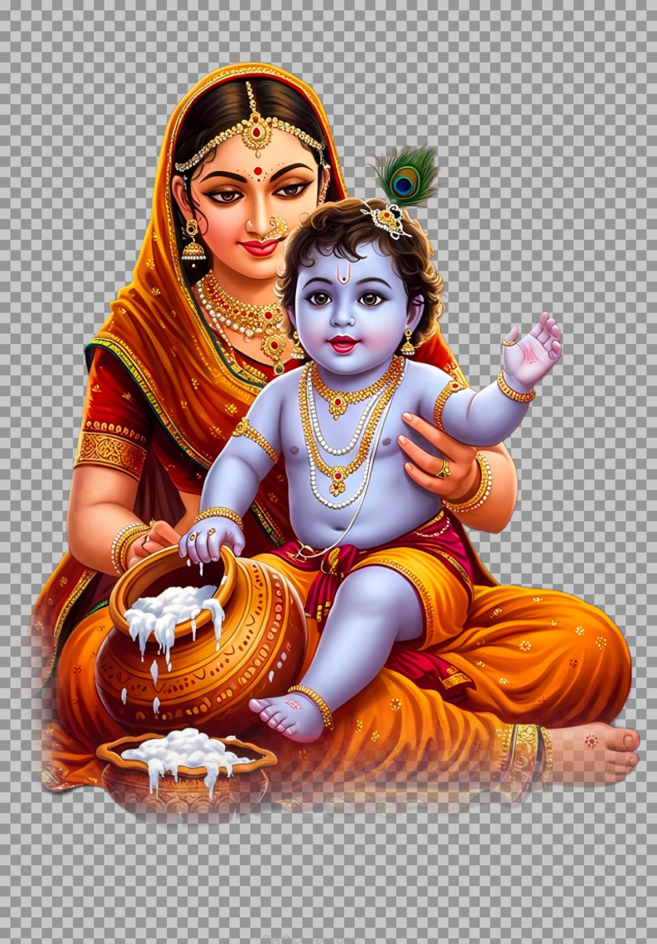 Mother Yashoda with Baby Krishna PNG Image...