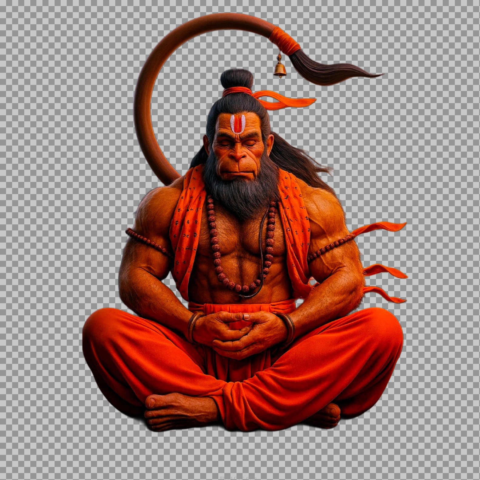 Powerful Bajrangbali Meditating in Lotus Pose PNG image download