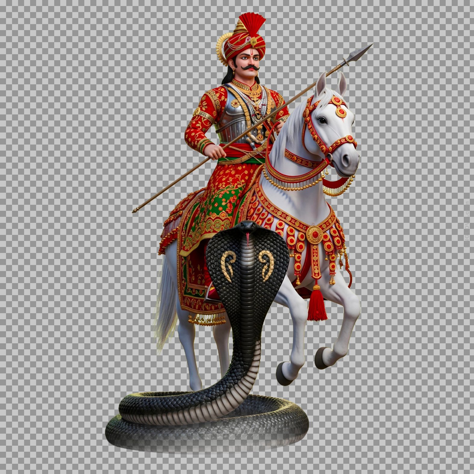 HD Transparent PNG of Veer Tejaji Maharaj on Horse with Cobra | Free Download