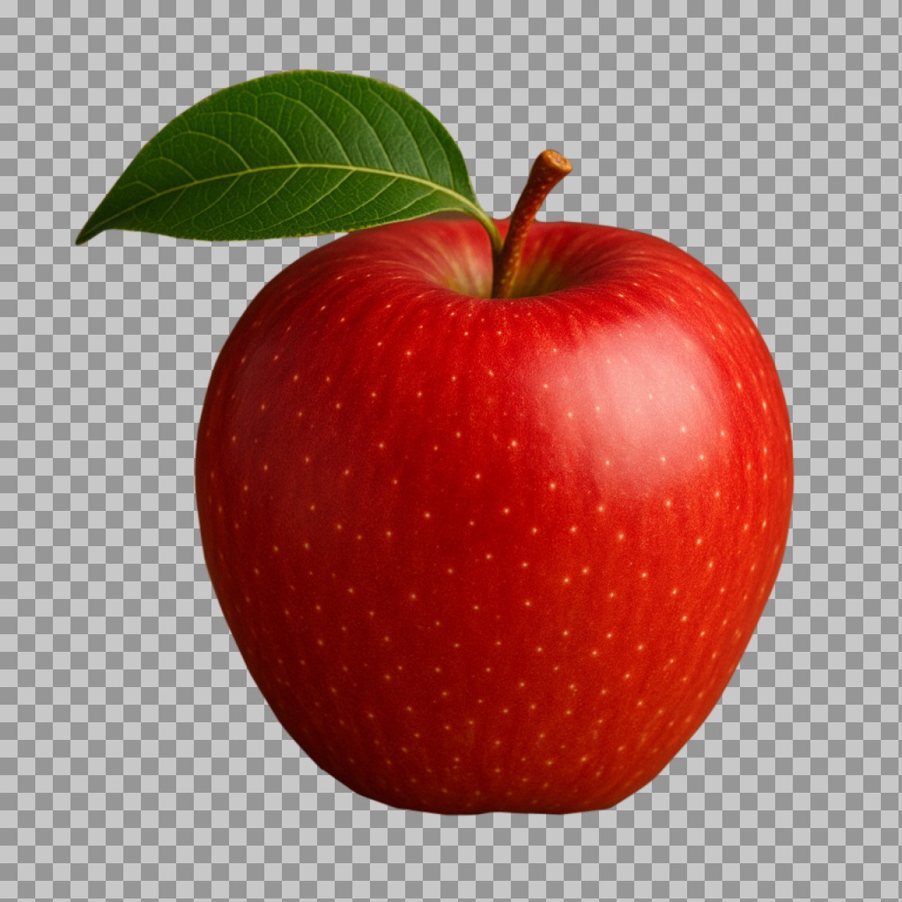 Fresh Red Apple with Leaf PNG Image