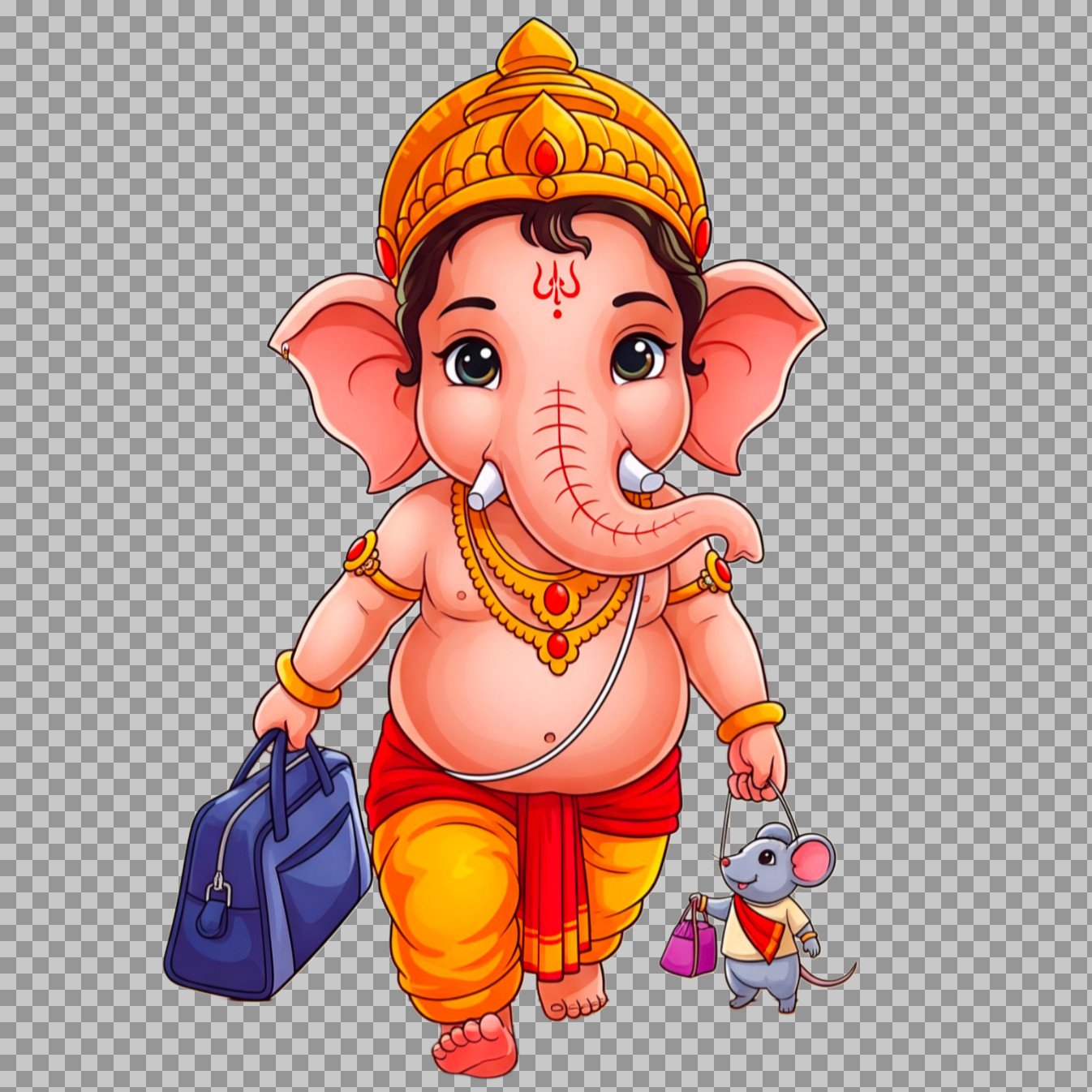 Cute Cartoon Bal Ganesh Traveling with Mooshak png images download...