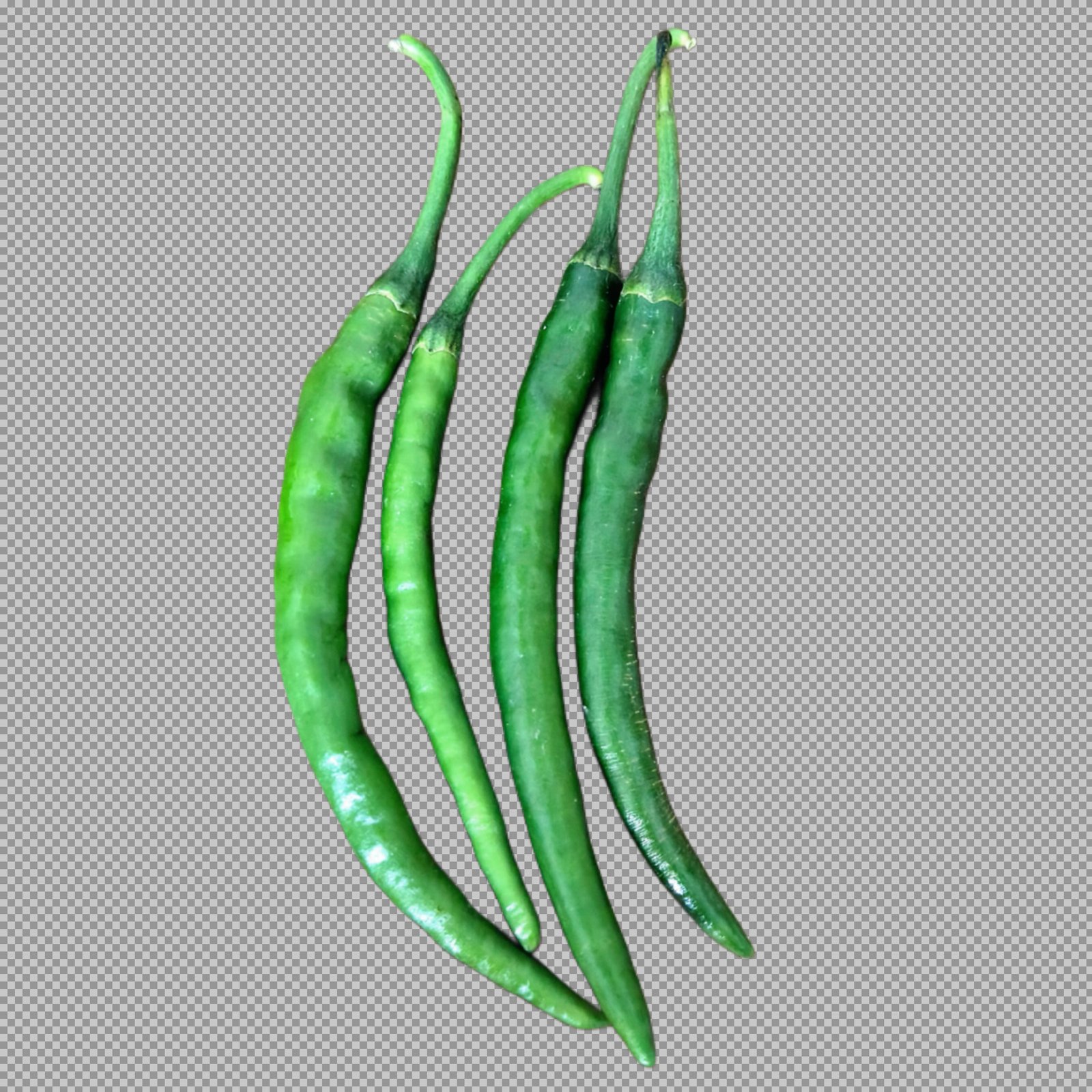 Four Long Green Chili Peppers - Isolated PNG Image...