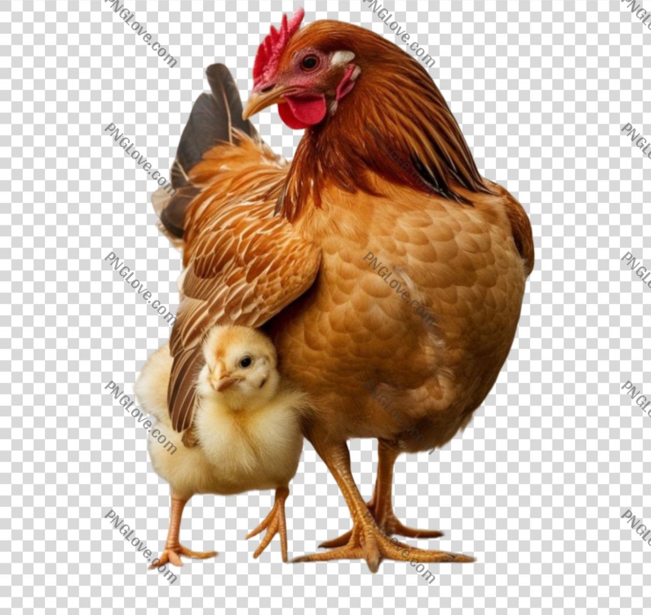 Mother Hen and Chick Transparent PNG Image - Farm Animals