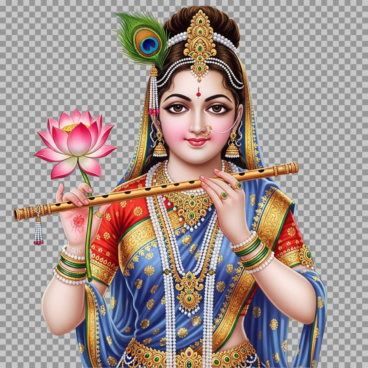Goddess Radha with Flute PNG | Radha Rani Png images