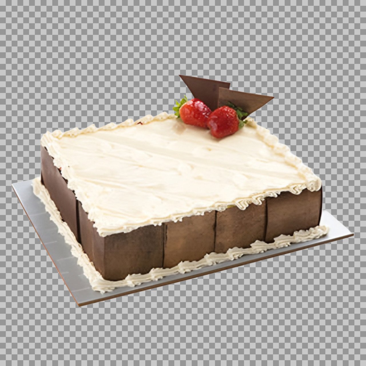 Square Chocolate Cake PNG | Isolated Dessert with Strawberries...