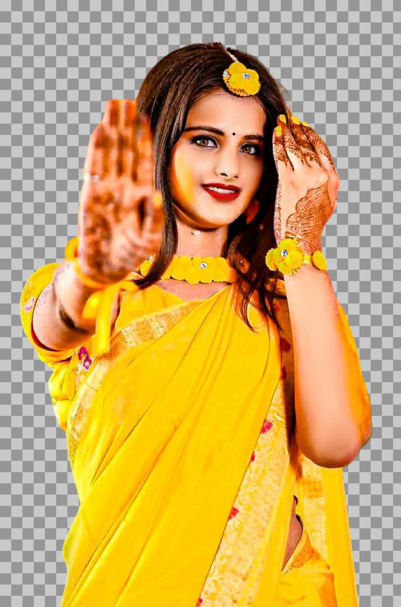 Indian Bride in Yellow Saree PNG | Haldi Ceremony Photo png...