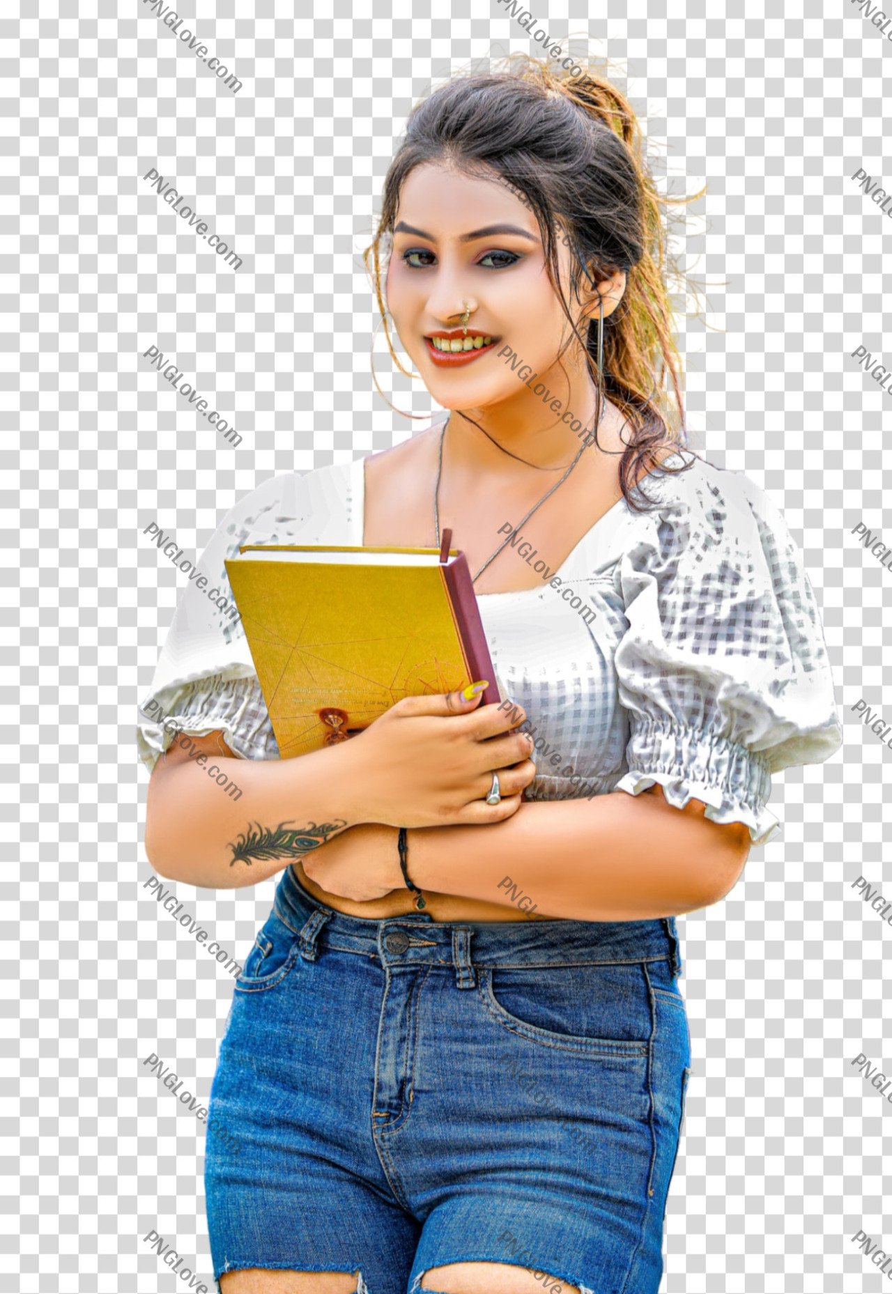 Young Woman Holding Book PNG with Transparent Background