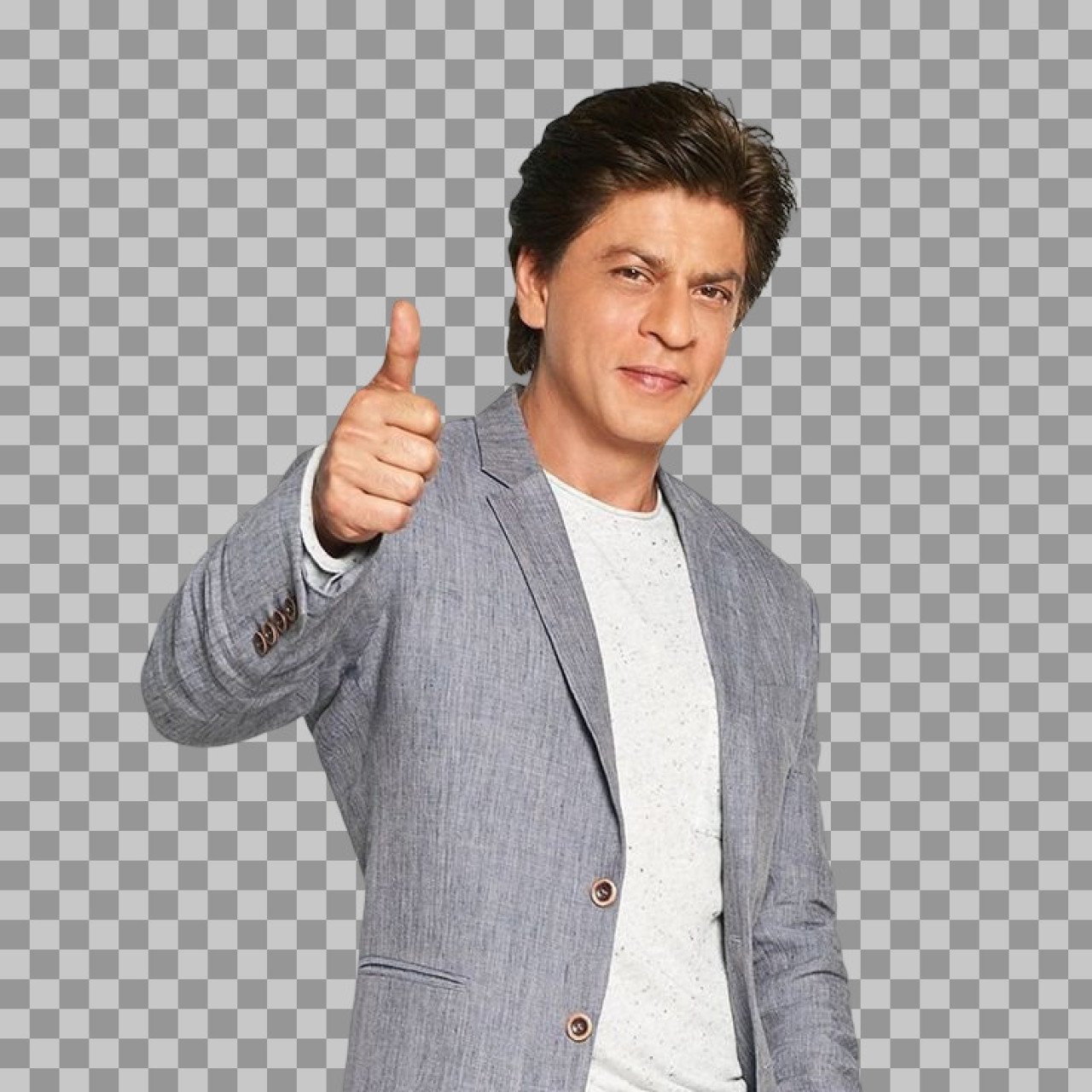 Shah Rukh Khan Thumbs Up PNG | Bollywood Star in Grey Blazer
