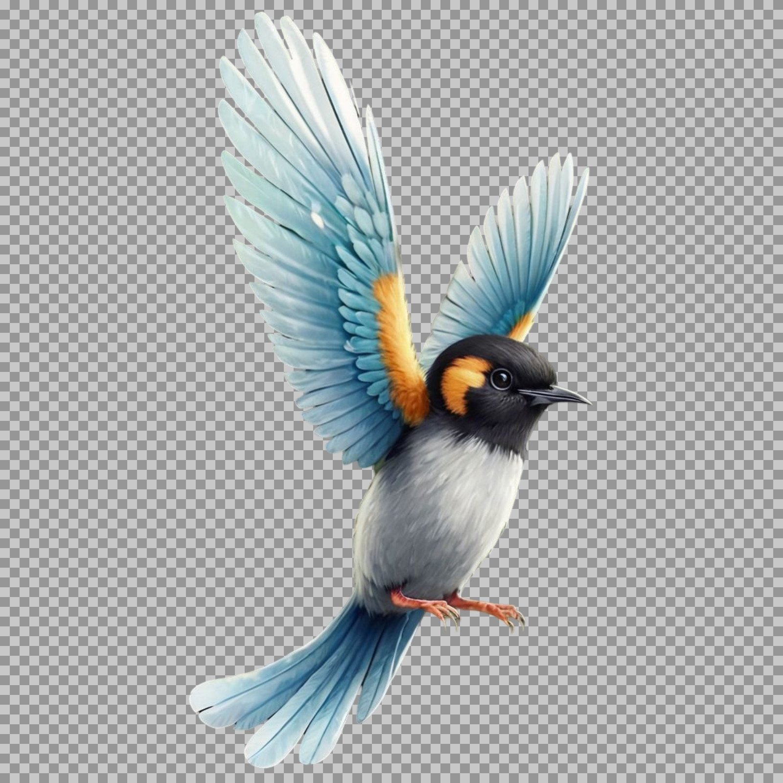 Illustrated Flying Bird with Blue Wings PNG Image