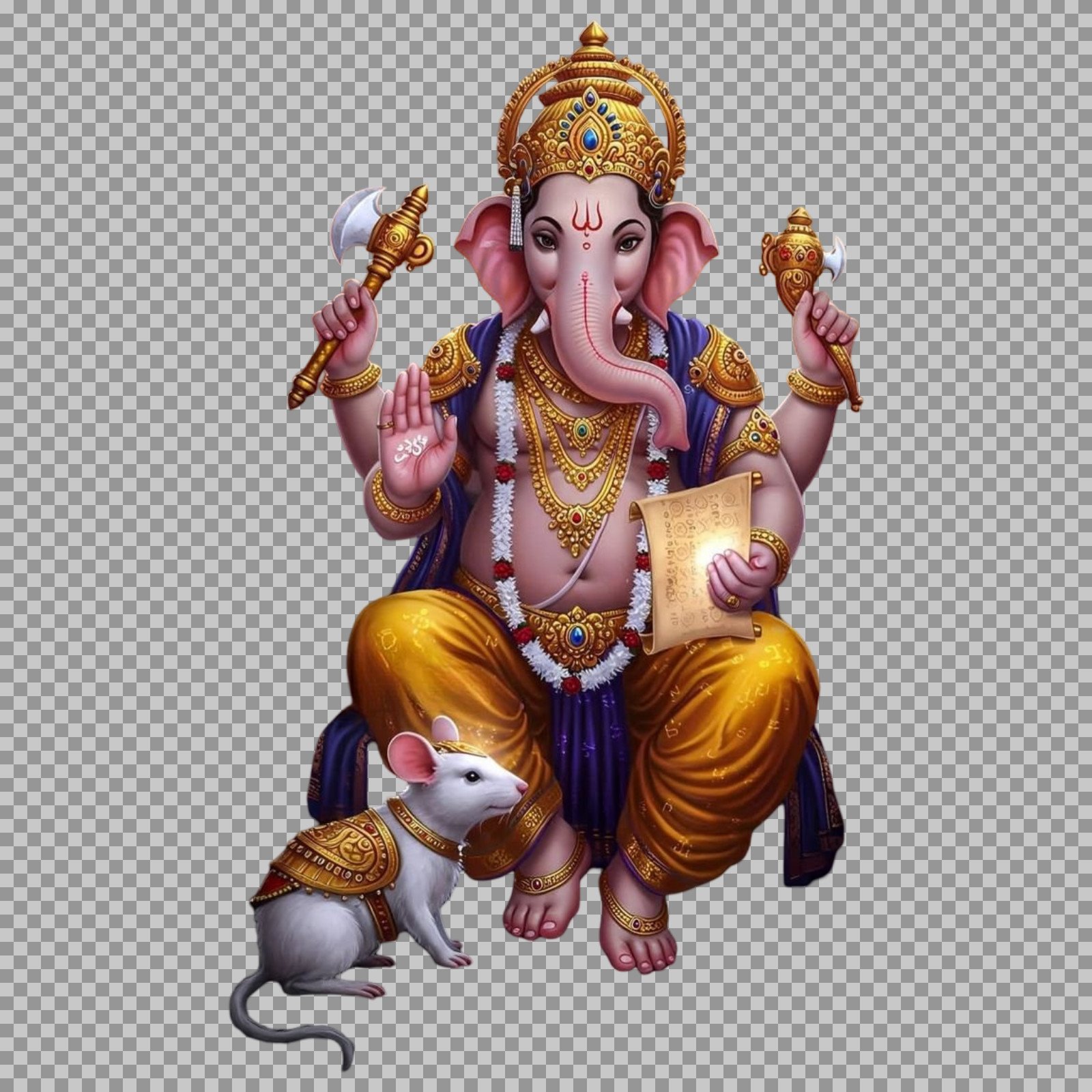 Regal Ganesha with White Mouse PNG | High-Resolution Image...