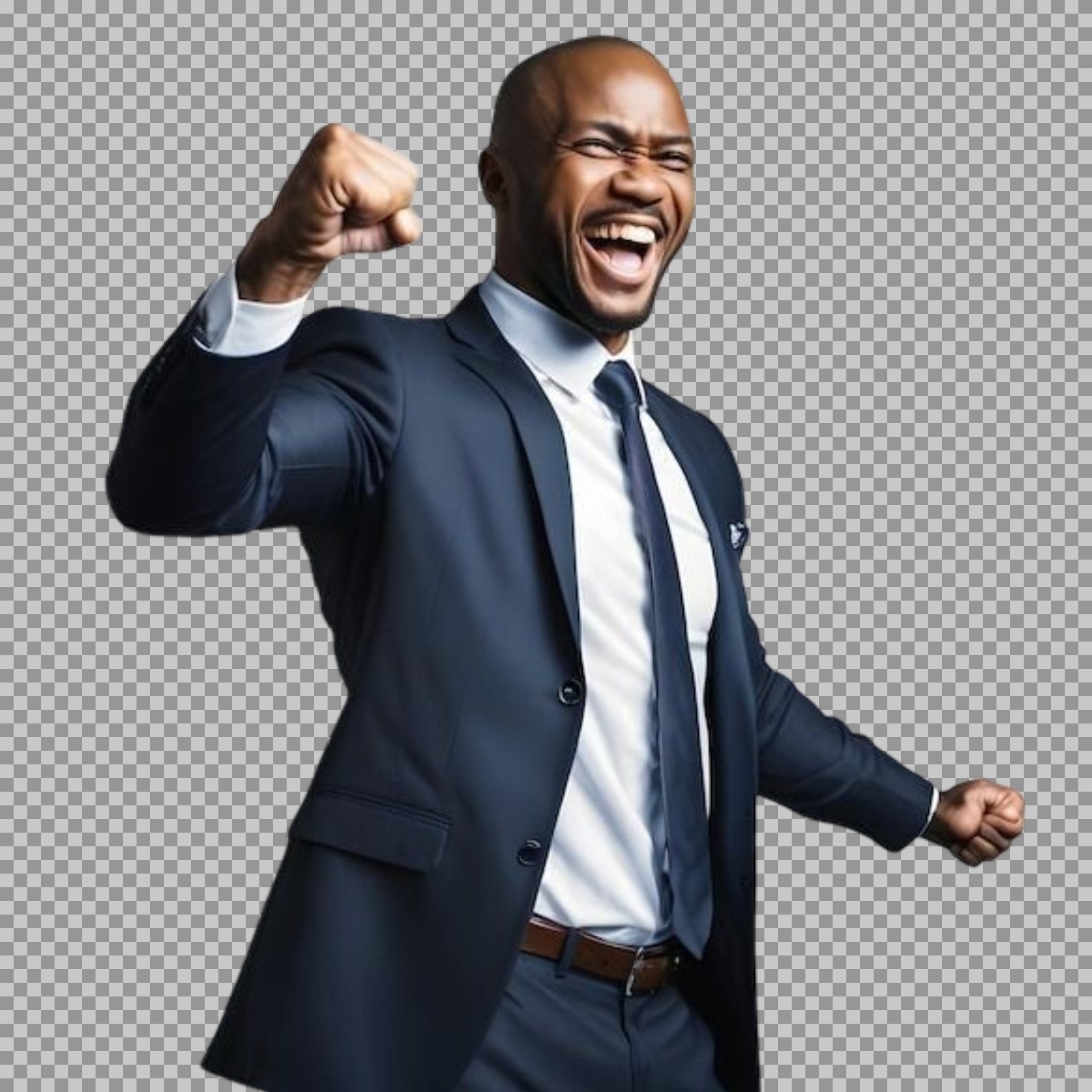Victorious Black Businessman PNG | Triumphant Celebration Image...