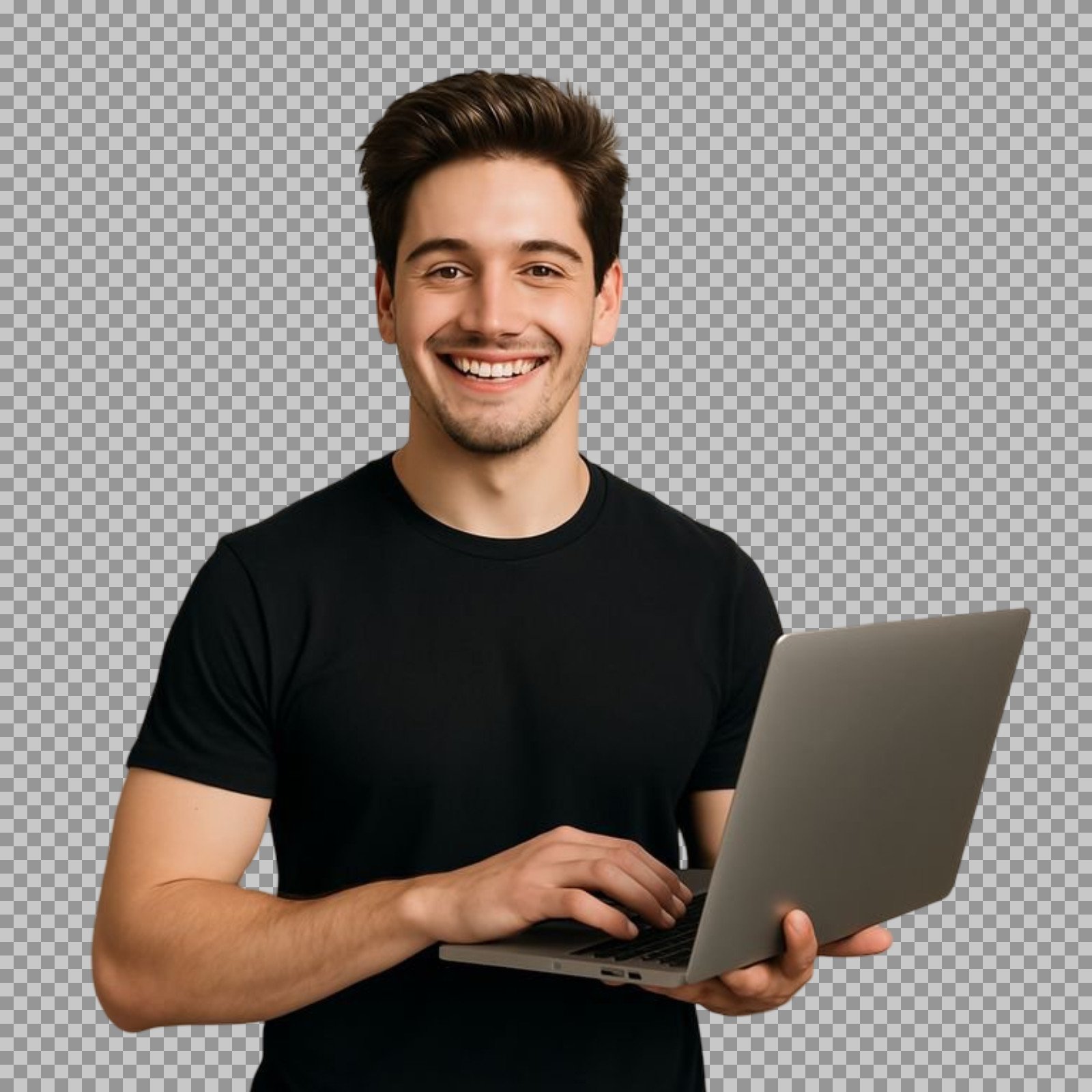 Smiling Man with Laptop PNG transparent image