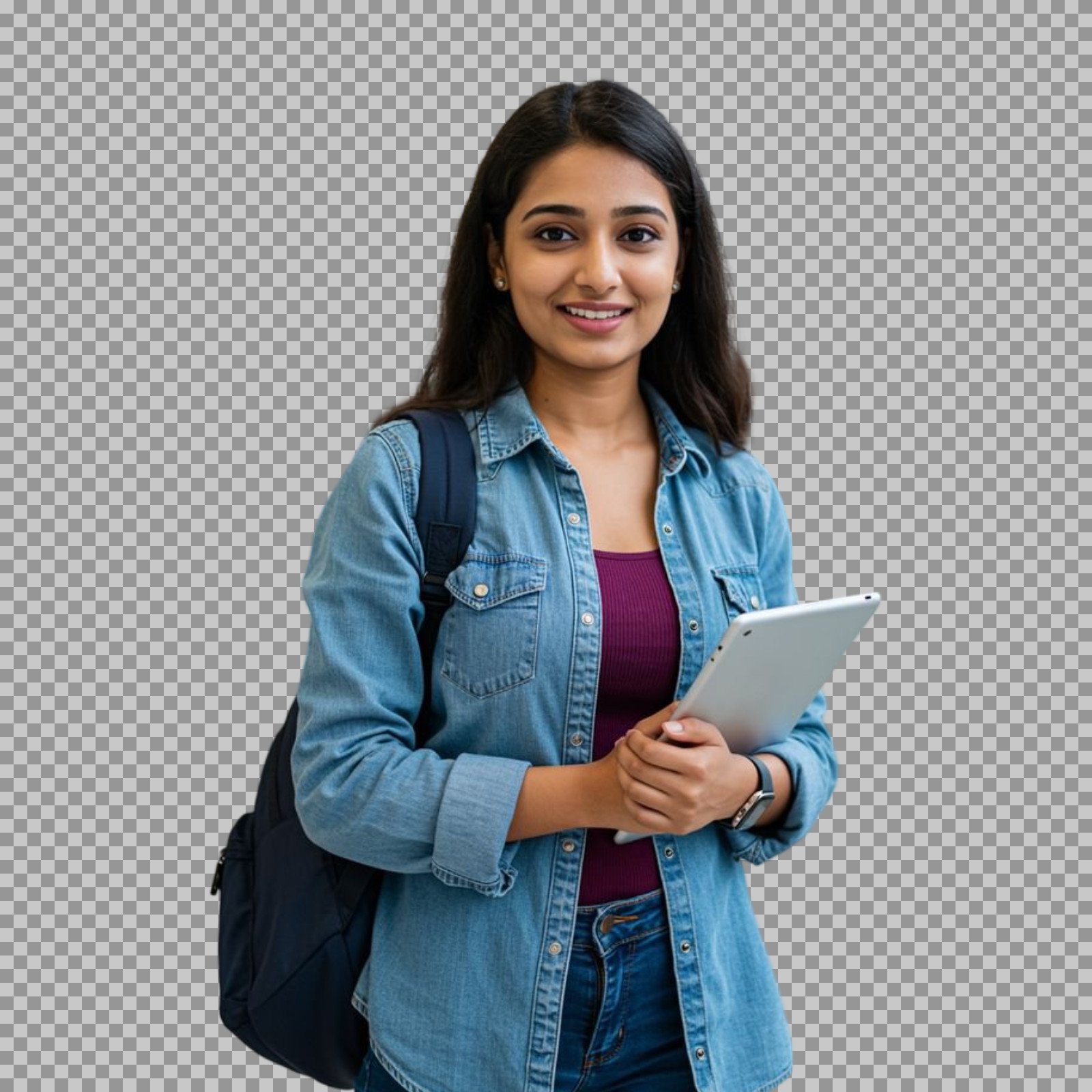 Smiling Indian Female Student with Tablet png images...