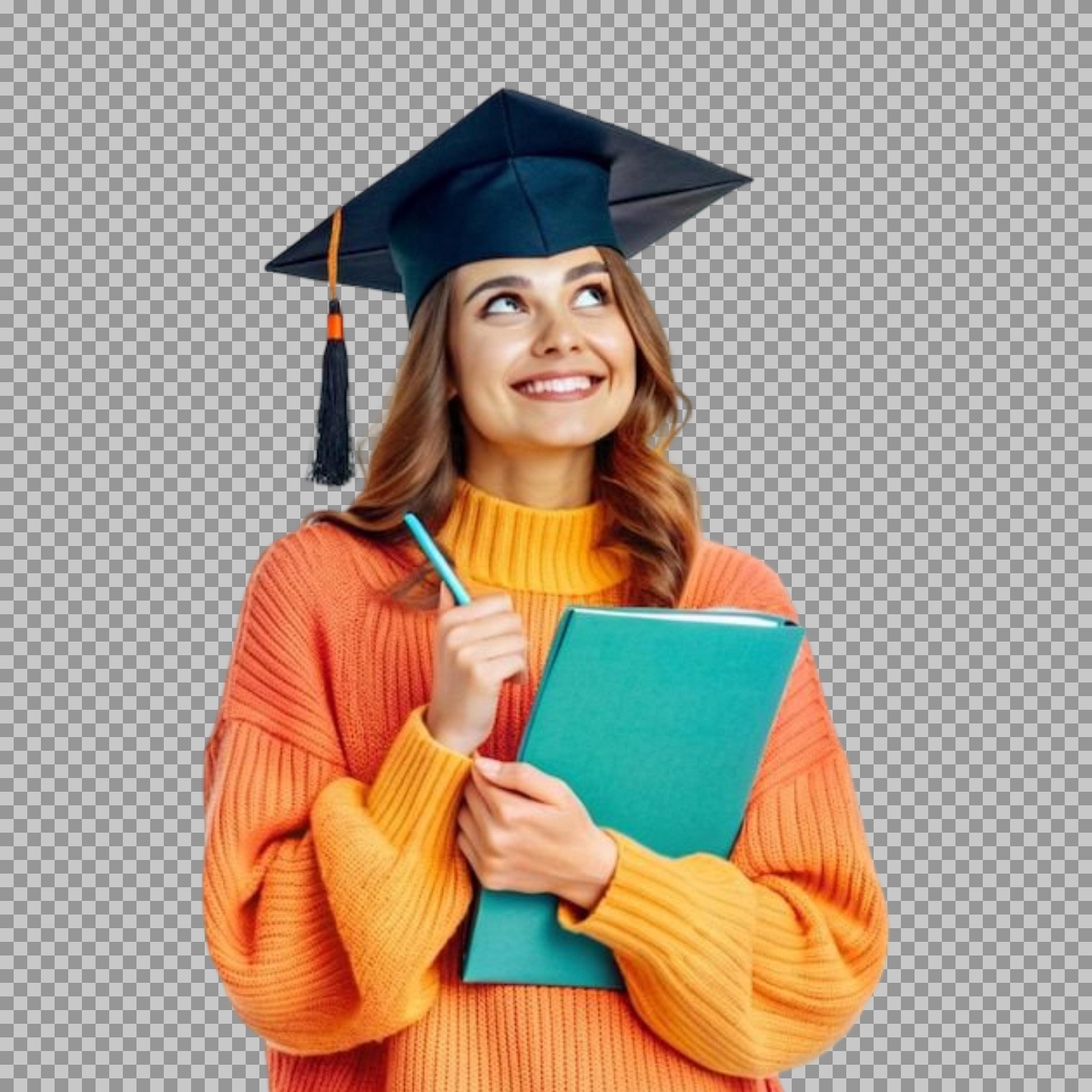 Female Graduate Thinking PNG | Transparent Background
