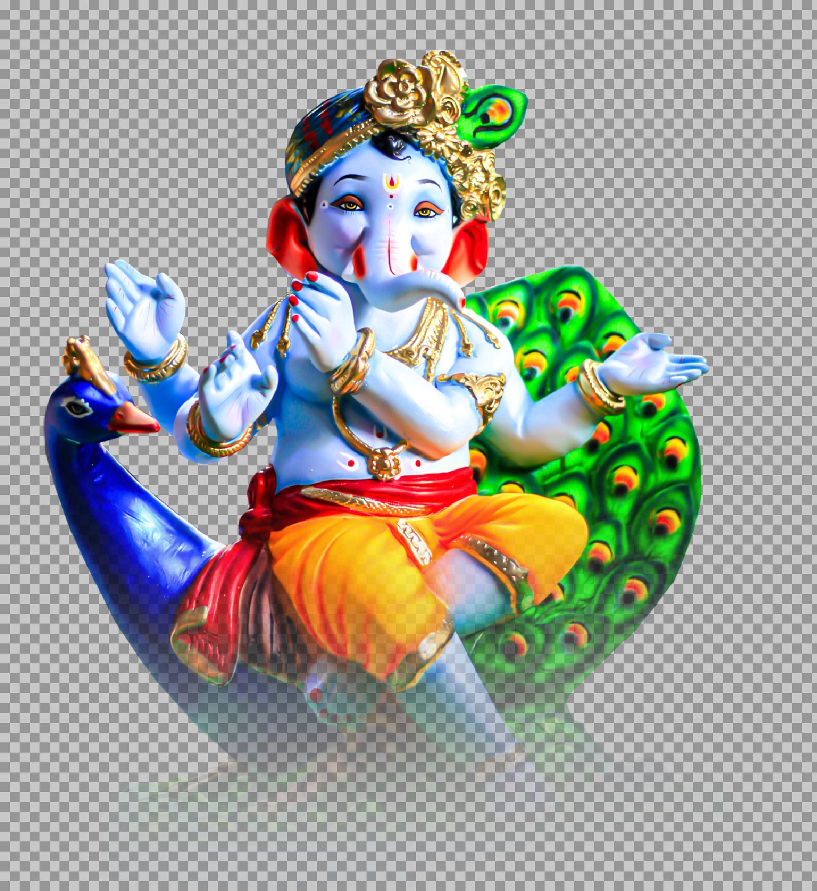 Free Blue Ganesha on Peacock PNG | Colorful Ganpati Idol