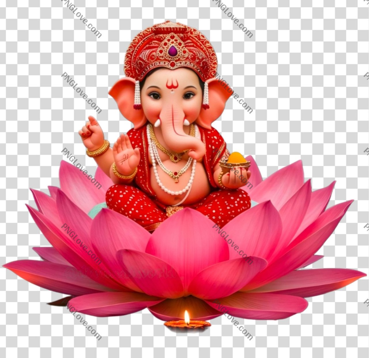 Cute Baby Ganesha on Lotus PNG | Free Transparent Download